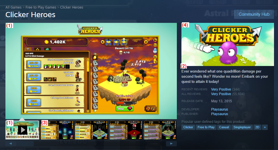 Clicker Heroes steam store page